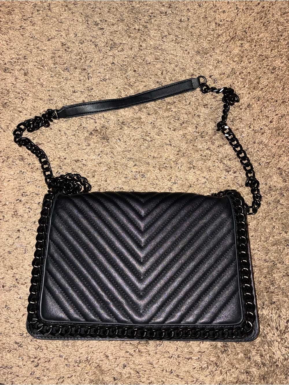 Aldo Black Quilted Chevron Chain Shoulder Bag